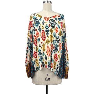 Farmers Market Blouse Woman's Size M Multicolor Boho Charming‎ Art